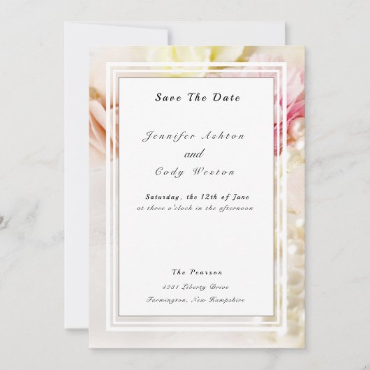 Bloemen en parelpitten save the date (Voorkant)