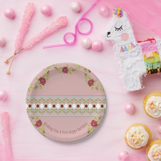 Bloemen en patroon detail papieren bordje (Feest)