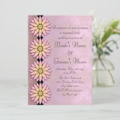 Bloemen en Peachy Roze Damast bruiloft receptie Kaart (Staand voorkant)