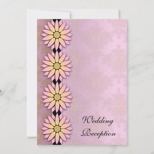 Bloemen en Peachy Roze Damast bruiloft receptie Kaart (Achterkant)