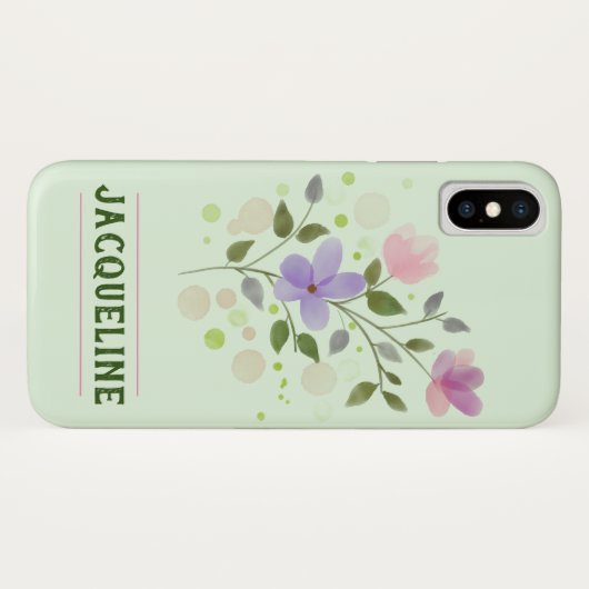Bloemen en persoonlijke naam Jacqueline Case-Mate iPhone Case (Achterkant (horizontaal))