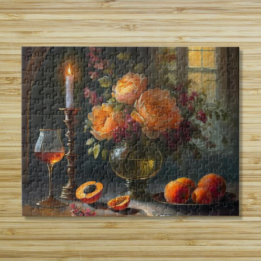 Bloemen en perziken legpuzzel
