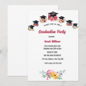 Bloemen en petten afstudeerfeest kaart (Voorkant / Achterkant)