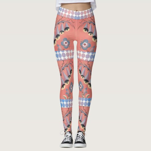 Bloemen en pioenen op een roze achtergrond leggings (Voorkant)