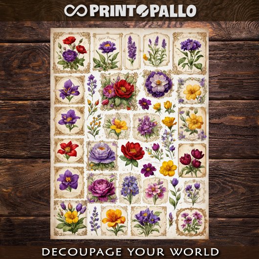 Bloemen en planten decoupage-element om #6 uit te  tissuepapier