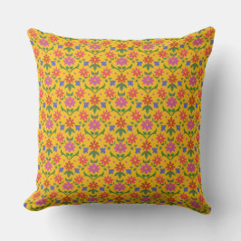 Bloemen en pokadots op gele Pillow of Cushion Kussen