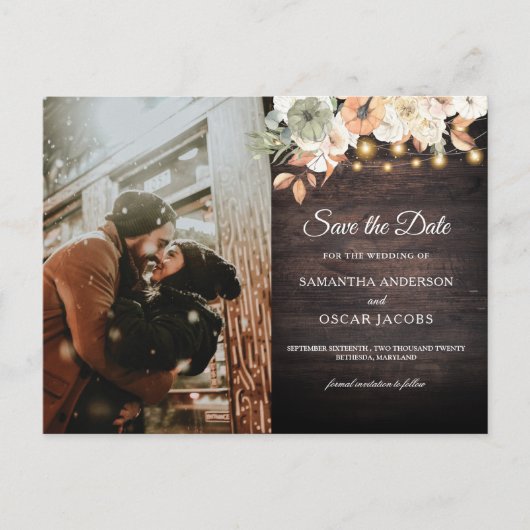  bloemen en pompoenherfst aankondigingskaart (Voorkant)