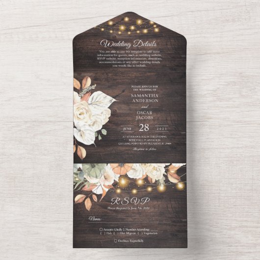 bloemen en pompoenherfst all in one uitnodiging (Binnen)