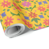 Bloemen en poolpunten op geel omslagpapier cadeaupapier (Rol Hoek)