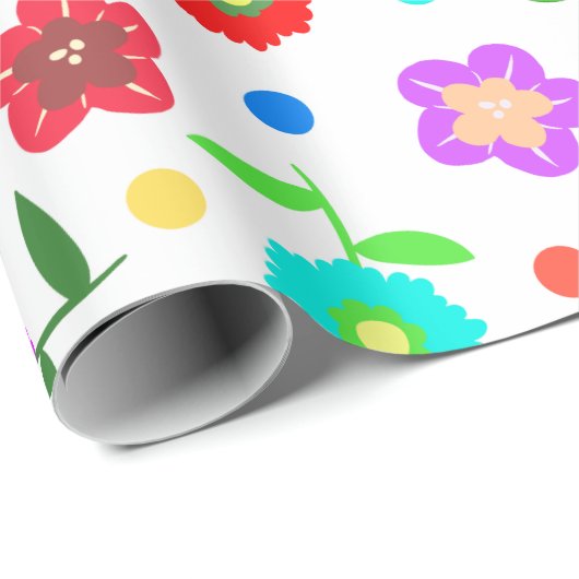 Bloemen en Poolse stippen Cadeaupapier (Rol Hoek)