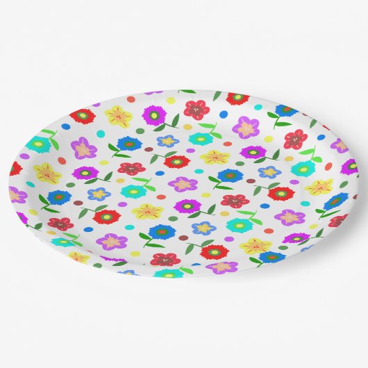 Bloemen en Poolse stippen Papieren Bordje (Gekanteld)