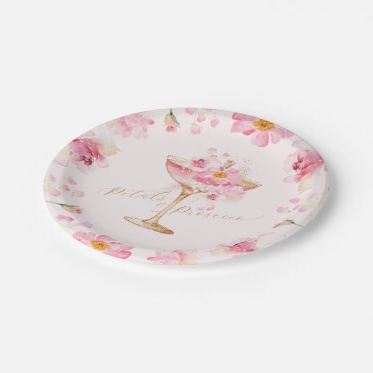 Bloemen en Prosecco Bloemachtige Bruidsdouche Papieren Bordje (Gekanteld)