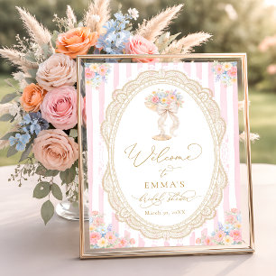 Bloemen en Prosecco Bloemige Bruidsbruiloft Welkom Poster