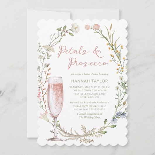 Bloemen en Prosecco Bloemige Bruidsdouche Kaart (Voorkant)