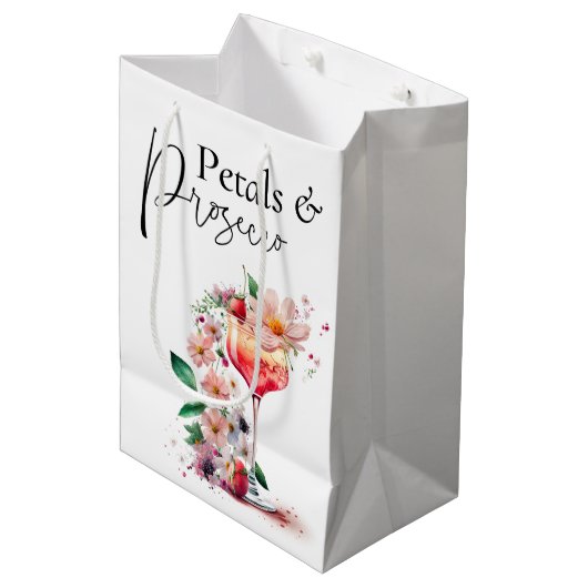 Bloemen en Prosecco Bloemige Bruiloftsdag Brunch Medium Cadeauzakje (Voorkant Gekanteld)