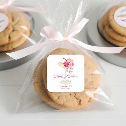 Bloemen en Prosecco Bloemige Bruiloftsfeest Favor Vierkante Sticker