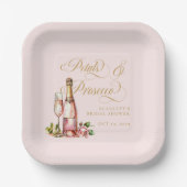 Bloemen en Prosecco Bloemrijke Elegante Bruidsdouc Papieren Bordje (Voorkant)