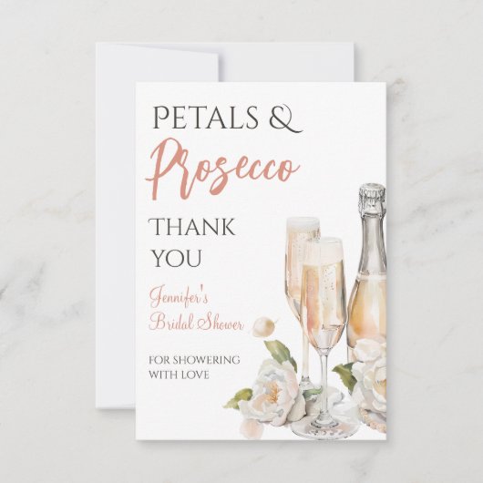 Bloemen en Prosecco Bruidsdiner Bedankkaart (Voorkant)