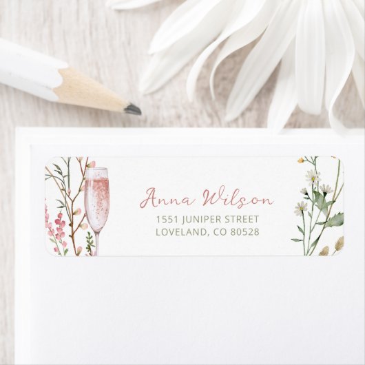 Bloemen en Prosecco Bruidsfeest Retouradres Etiket (Insitu)
