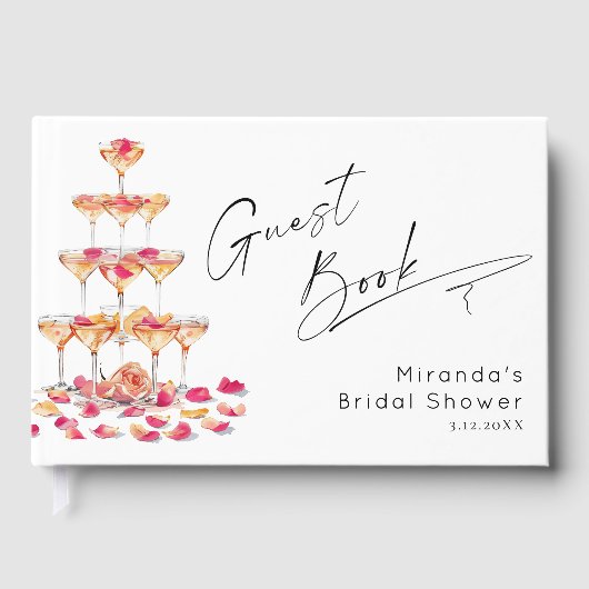 Bloemen en Prosecco Bruidsmeisjesfeest Heet roze Gastenboek (Voorkant)