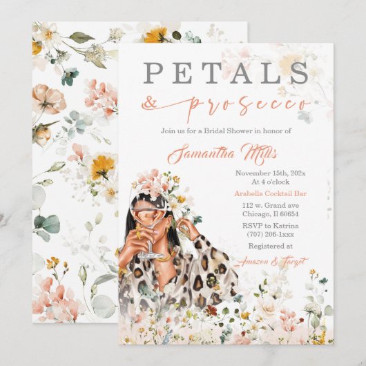 Bloemen en Prosecco Bruiloftsfeest Template Kaart (Voorkant / Achterkant)