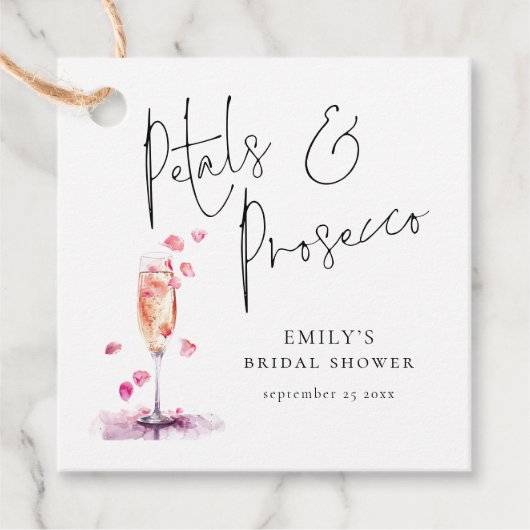 Bloemen en Prosecco Elegant Script Bruidsborrel Bedankjes Labels (Voorkant)