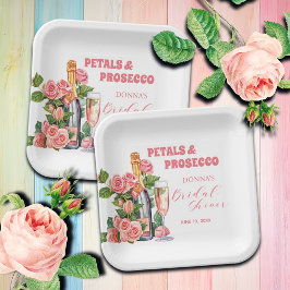 Bloemen en Prosecco Fles en Rozen Bruidsdiner Papieren Bordje