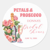 Bloemen en Prosecco Fles en Rozen Bruidsdiner Ronde Sticker (Voorkant)