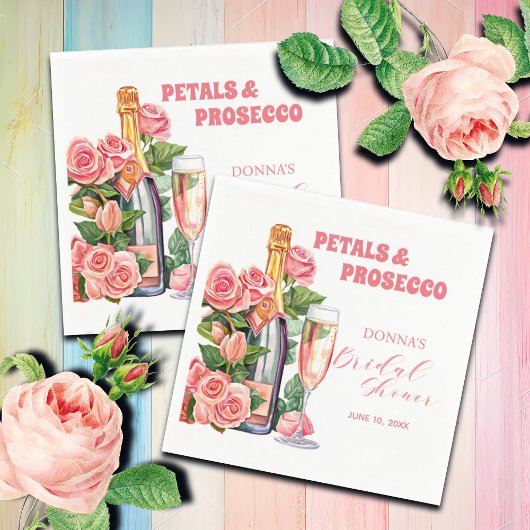 Bloemen en Prosecco Fles en Rozen Bruidsdiner Servet