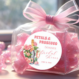 Bloemen en Prosecco Fles en Rozen Bruiloftsfeest Ronde Sticker