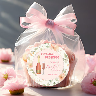 Bloemen en Prosecco Gouden Bloem Bruidsdouche Ronde Sticker