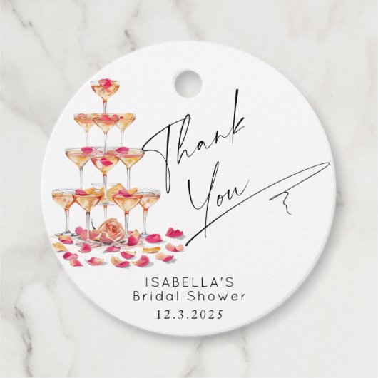 Bloemen en Prosecco Heet roze Bruiloft Bedankt Bedankjes Labels (Voorkant)