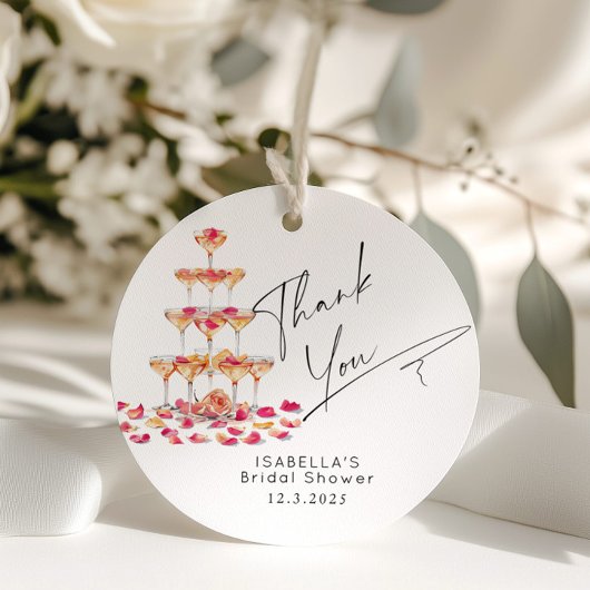 Bloemen en Prosecco Heet roze Bruiloft Dank je Bedankjes Labels