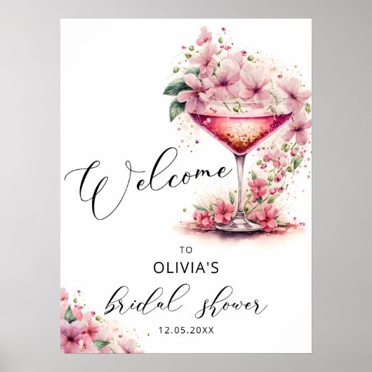 Bloemen en Prosecco Roze Bloemrijke Bruiloft Welko Poster (Voorkant)