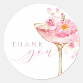 Bloemen en Prosecco Roze Bruidsdiner Ronde Sticker (Voorkant)