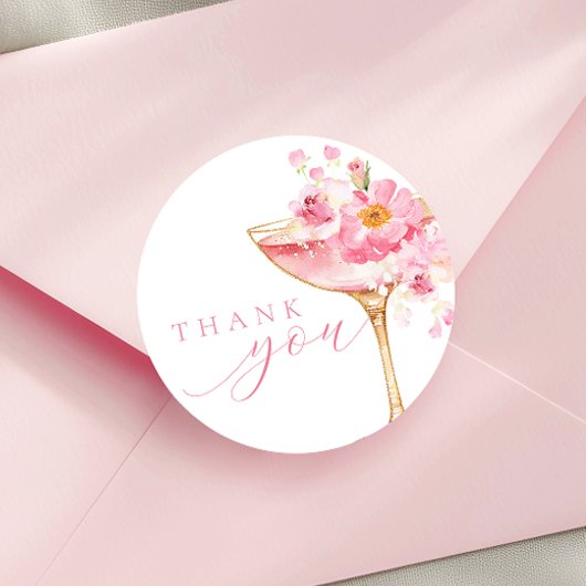 Bloemen en Prosecco Roze Bruidsdiner Ronde Sticker