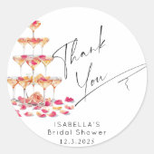 Bloemen en Prosecco Roze Bruiloft bedankt Ronde Sticker (Voorkant)
