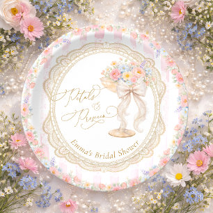 Bloemen en Prosecco Roze en Gouden Bruidsdouche Papieren Bordje