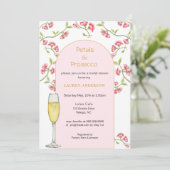 Bloemen en Prosecco Roze & Gouden Bruidsdouche Kaart (Staand voorkant)
