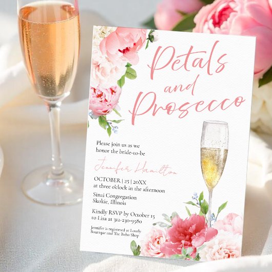 Bloemen en Prosecco |  Watercolor Bruidsdiner Kaart