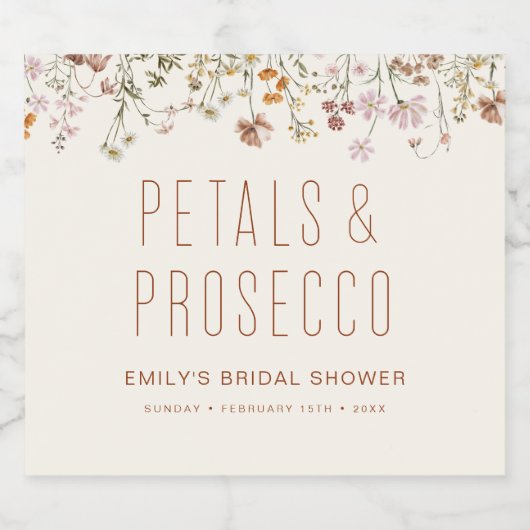 Bloemen en Prosecco Wilde Bloemen Bruidsdiner Sparkling Wijnetiket (Enkel label)