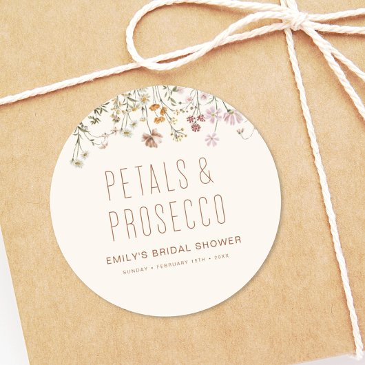 Bloemen en Prosecco Wildflower Bruidsdouche Ronde Sticker