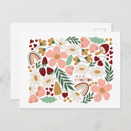 Bloemen en regenbogen Valentijn Briefkaart (Voorkant / Achterkant)