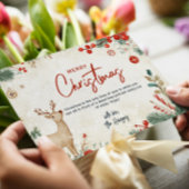 Bloemen en rendieren beige Merry Christmas Custom Feestdagenkaart