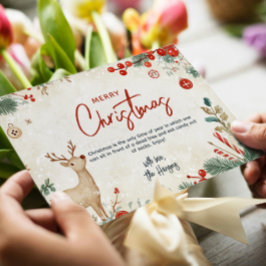 Bloemen en rendieren beige Merry Christmas Custom Feestdagenkaart