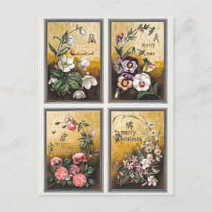  bloemen en rendieren met rooster (1865-1899) feestdagenkaart