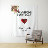 Bloemen en rood hart wandkleed (In situ)