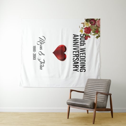 Bloemen en rood hart wandkleed (In Situ (horizontaal))