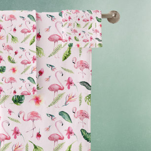  bloemen en roze flamingo bad handdoek