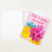 Bloemen en roze geruit katoen planner (Display)